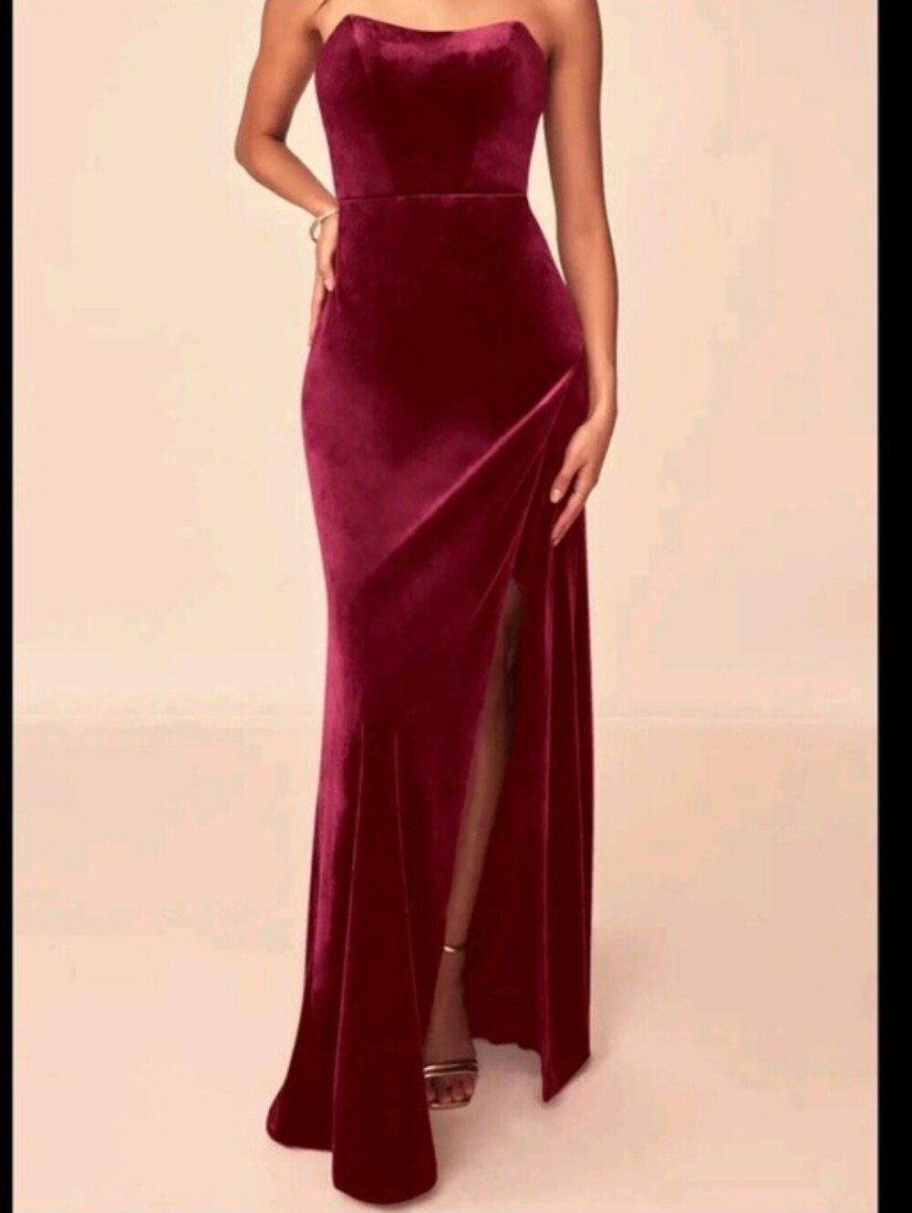 AZAZIE Nereda burgundy velvet strapless maxi dress sz 10
